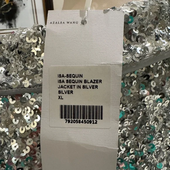 AZALEA WANG  SEQUIN BLAZER JACKET SILVER XL - Picture 3 of 12